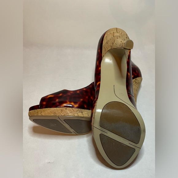 Nine West Tortoise Shell Open Toe Platform Heels Size 7.5 - Picture 6 of 9